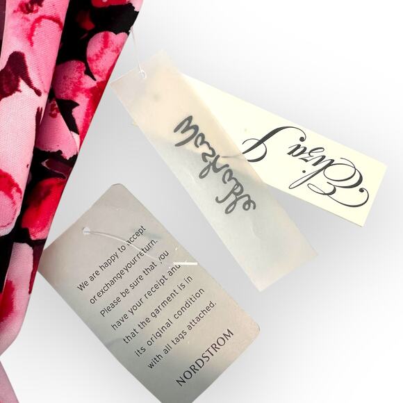 Eliza J NWT Women's Short Sleeve Shift Dress Size 4P Black Pink Floral Scuba - Picture 6 of 13